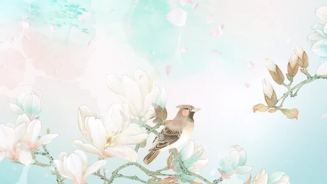 Hand painted watercolor bird butterfly landscape Paisley