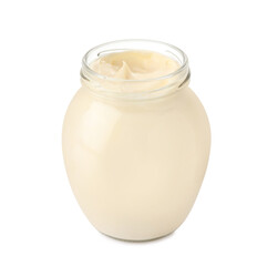 Mayonnaise in glass jar isolated on white