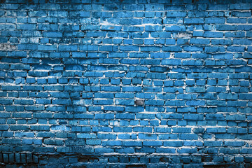 old blue brick wall