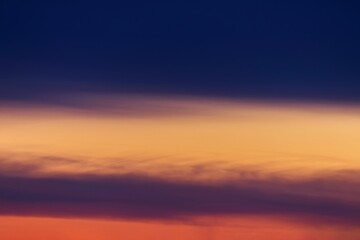 Beautiful and Dramatic Colorful After Sunset Sky with Clouds in Shades of Blue Purple Yellow and Red