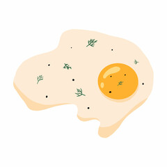  Vector illustration of fried egg with greens. Illustration of an omelet with herbs.