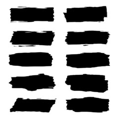 collection of brush strokes isolated on white background. black grunge textured elements
