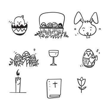 hand drawn doodle easter celebration collection icon isolated