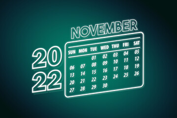 November Month calendar for the 2022 year. First Day Starts on 