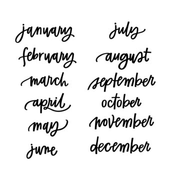 months, calendar, diary, schedule, planner, dates, , year, lettering, hand lettering, calligraphy, typography, handwriting, script, font, vector, cursive