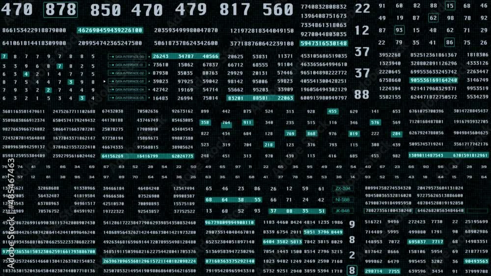 Aufkleber Digital Futuristic Data Sampling Running Statistic Code Counting Algorithm System. UI Virtual Monitoring Screen Technology 4K Motion Graphic Background.