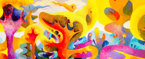 Selbstklebende Fototapeten Gelb Malerei abstrakte Kunst Original Öl- und Acrylfarbe auf Leinwand.  © Painterstock