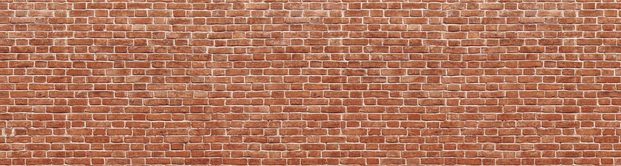 Fototapeta premium Old red brick wall background, wide panorama of masonry 