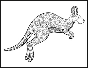 zentangle kangaroo for coloring page, Vector kangaroo illustration. Adult coloring page.