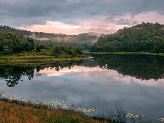 Fototapeta na wymiar Lakeside Morning with Cloud Reflections