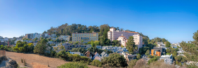 Residential buildings on a hill at San Francisco bay area in California