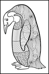 penguin coloring book for adults vector illustration. Anti-stress coloring for adults. Zentangle style.