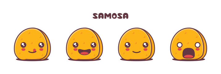 Fototapeta premium vector samosa cartoon mascot, traditional indian food illustration, with different facial expressions