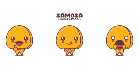 vector samosa cartoon mascot, traditional indian food illustration, with different expressions
