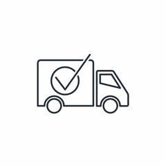 Transport marked with a checkmark. Passing cargo. Vector linear icon isolated on white background
