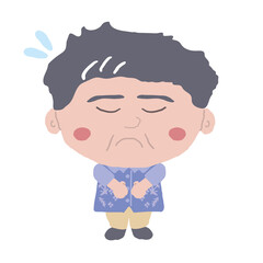 沖縄のかりゆしウェアを着た中年男性が謝る