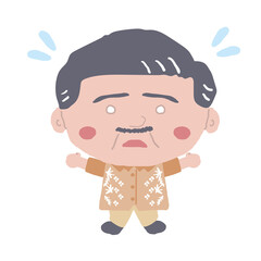 沖縄のかりゆしウェアを着た中年男性がびっくりする