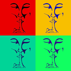 Human face with a sign of silence. Hand drawn vector illustration.  Linear ink pen drawing, colorful posters 