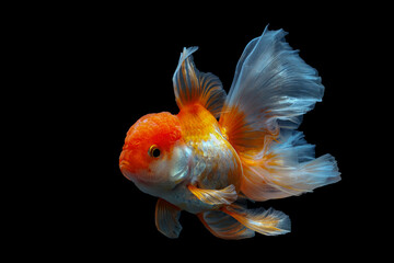 goldfish isolated on a dark black background	 - 485471631