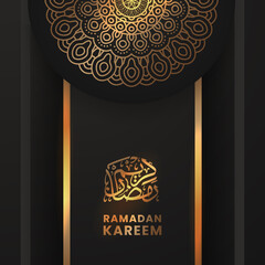 beautiful golden flower mandala pattern decoration for luxury elegant ramadan kareem background ( text translation = blessed ramadan)