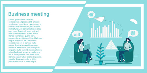 Business meeting.People hold a meeting and develop new projects.An illustration in the style of a green landing page. © NikAndr