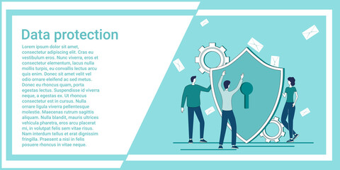 Data protection.Secure internet connection.Organization of a secure data transmission channel.An illustration in the style of a green landing page.