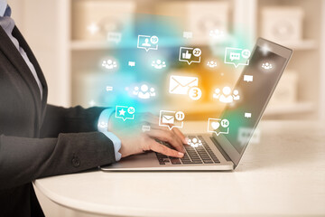 Young person surfing on social media network