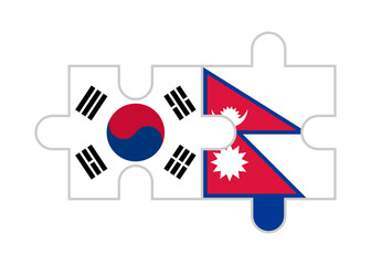 puzzle pieces of south korea and nepal flags. vector illustration isolated on white background
