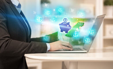 Businessman working on laptop with new business