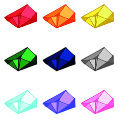 Hand drawn crystals set. Geometric gems diamonds vector illustrations collection. Colorful shard of glass. For geology, jewelry store, decoration, game, web.