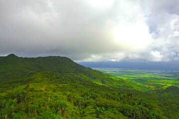 Aerial view of Piton Savanne and the south coast of Mauritius island