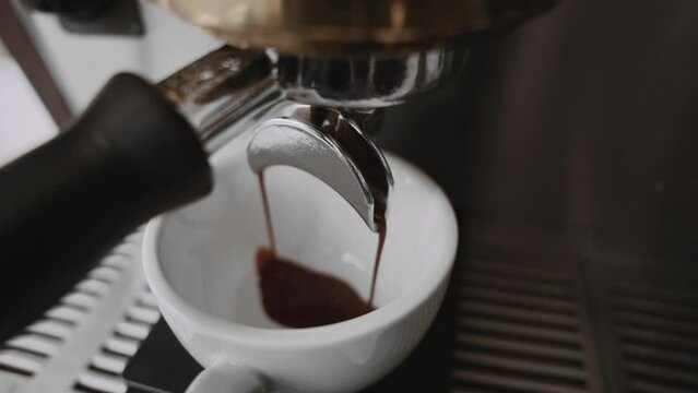 Coffee brewing process at a cafe