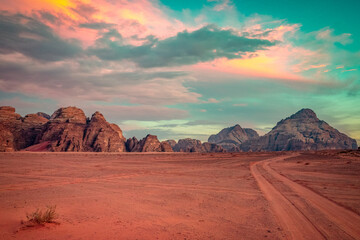 Scenic Wadi Rum mountains lanscape