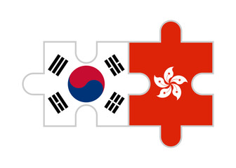 puzzle pieces of south korea and hong kong flags. vector illustration isolated on white background