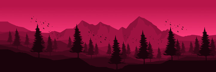 night scene mountain landscape flat design vector illustration for wallpaper, background, backdrop design, and design template