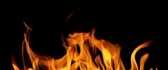 orange flame small sparks isolated on black
