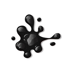 Black sticky slime on a white isolated background . Dark liquid spill. Drop oil. Vector cartoon illustration. 