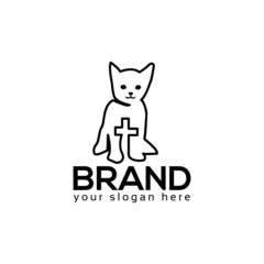 Cat and cross logo vector. Pet care concept sign. Flat design. 
