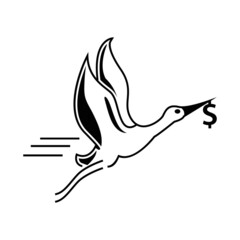 Obraz premium Egrets fly with dollars. Vector Illustration on white background.
