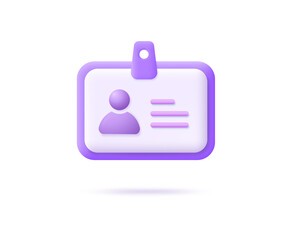Identity verification card icon. 3d vector illustration on white background.