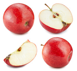 Red apple collection clipping path. Apple isolated on white background. Big set fresh apple fruits. Professional studio macro shooting