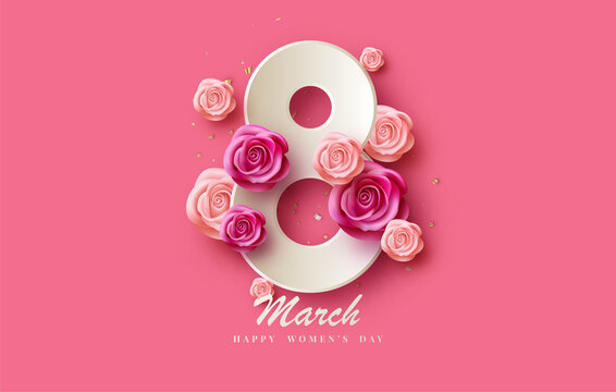 International womens day March 8 with paper cut 3D numbers