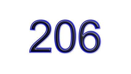 blue 206 number 3d effect white background