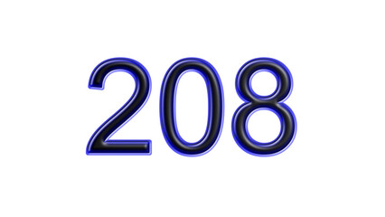 blue 208 number 3d effect white background