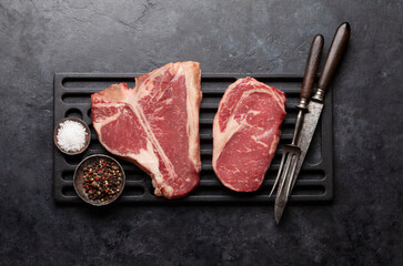 Various raw beef steaks