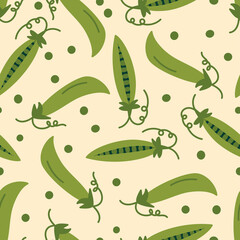 Seamless pattern with green peas. Simple vector flat illustration with vegetables