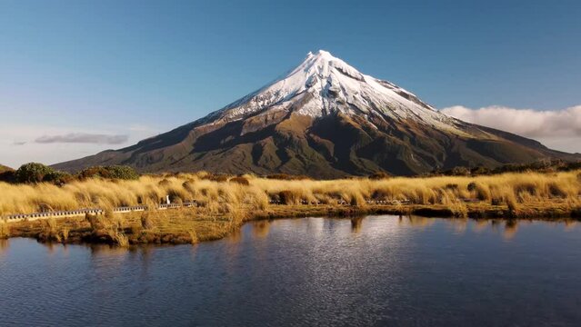 Beautiful shot over Pouakai reflection Tarn. Taranaki Volcano, amazing New Zealand landscape