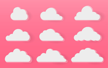 Collection of white cloud icon with 3d style. set of cloud background. Clouds icon vector illustration