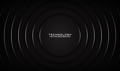 3D black techno abstract background overlap layer on dark space with silver circle curve effect decoration. Graphic design element future style concept for flyer, card, brochure cover, or landing page