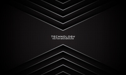 3D black techno abstract background overlap layer on dark space with silver arrow stripe effect decoration. Graphic design element future style concept for flyer, card, brochure cover, or landing page